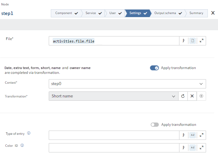 Transformation in the configuration area while creating a flow