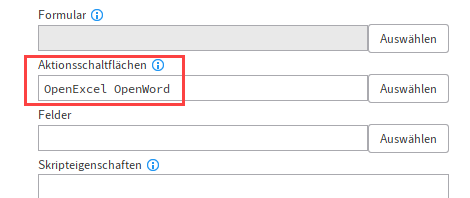 Zwei Aktionsskripte im Feld 'Aktionsschaltflächen' eines Benutzerknotens