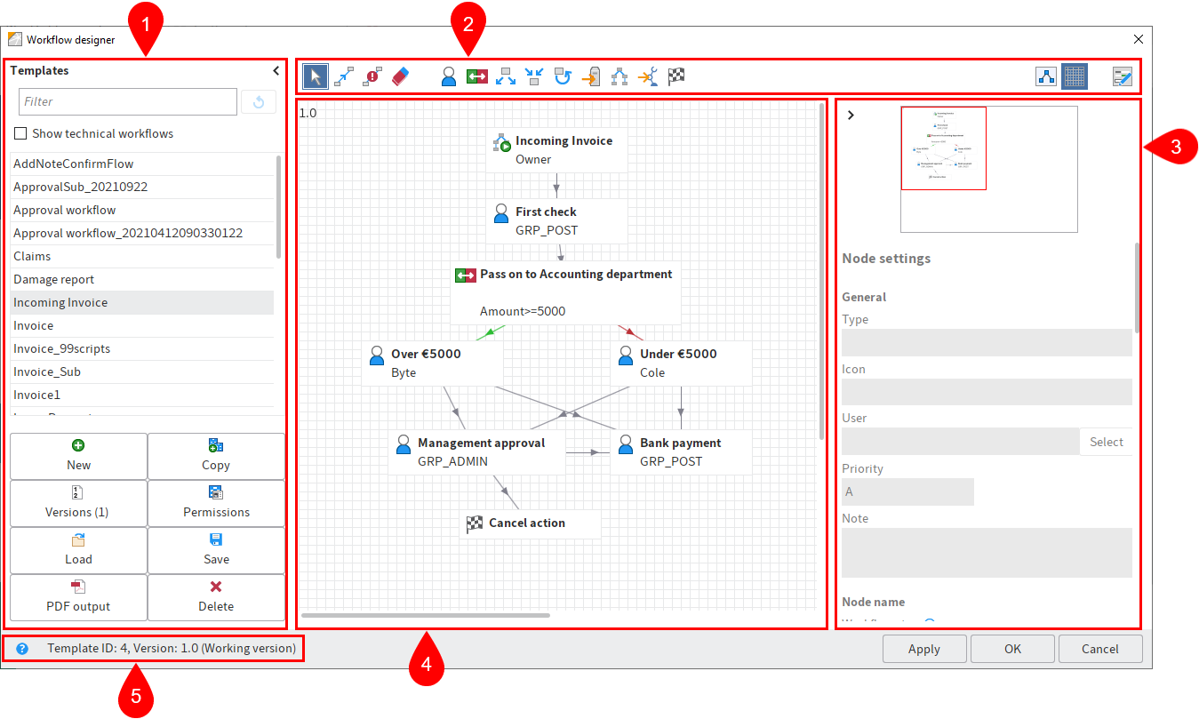 'Workflow designer' dialog box