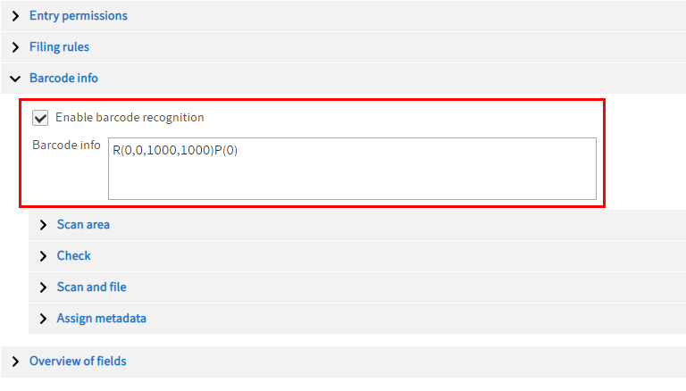 'Barcode info' input field