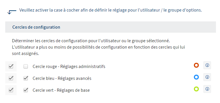 Configuration du client Web ELO; cercles de configuration