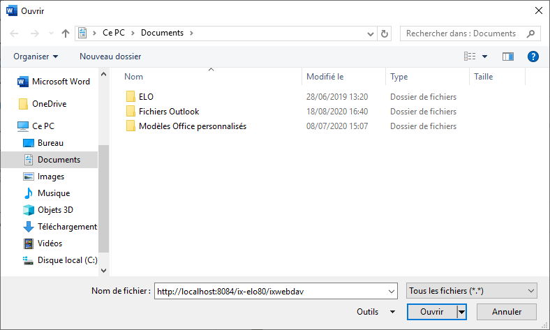 Connexion WebDAV par le biais de Microsoft Word