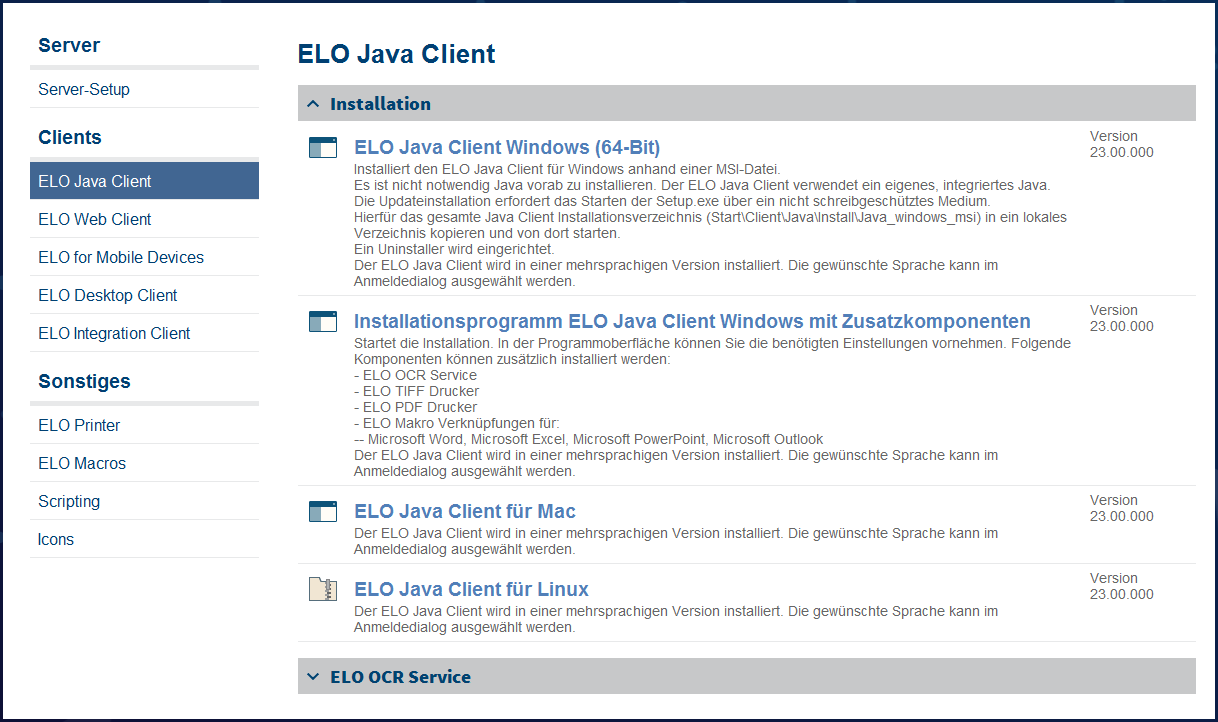 Seite 'ELO Java Client'