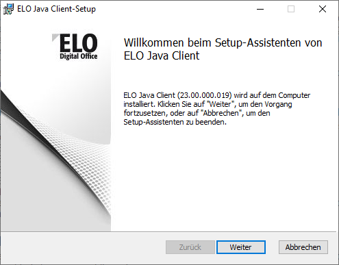 Dialog 'ELO Java Client-Setup'