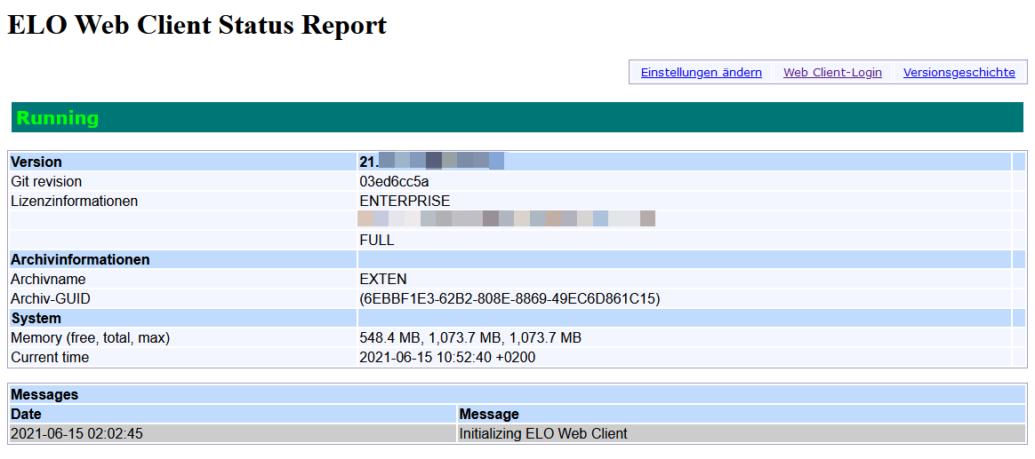 ELO Web Client; Statusseite