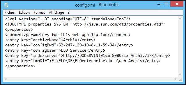 Exemple pour le fichier de configuration 'config.xml'