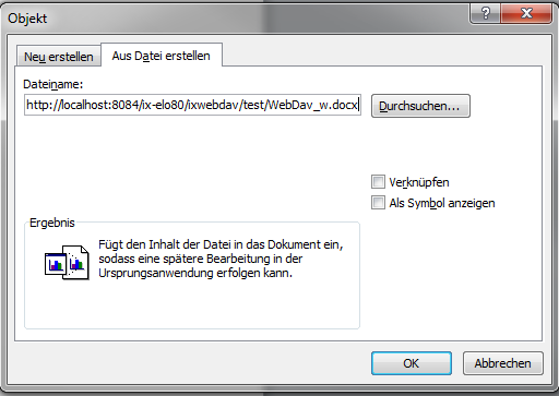 WebDAV-Objekt einfügen in einer Microsoft-Office-Anwendung