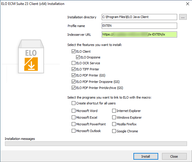 Installation options after configuration via 'config.ini'