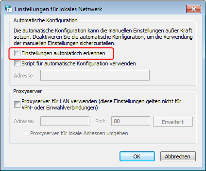 Option für die lokalen Netzwerkeinstellungen ändern