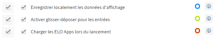 Configuration du client Web ELO; réglages avec les cercles de configuration