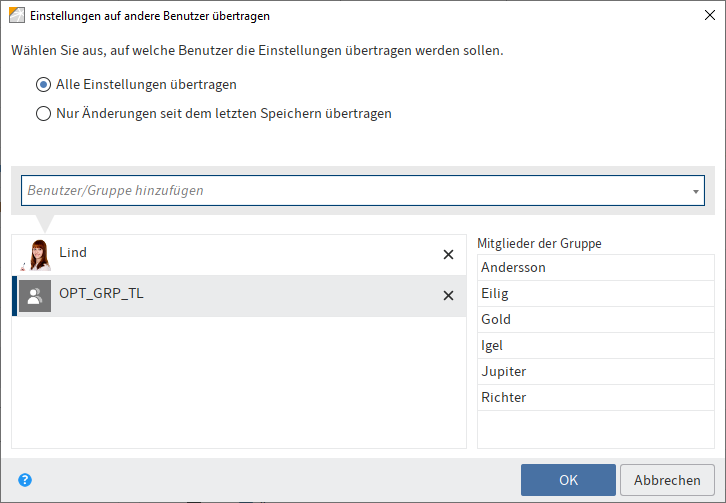 Dialog 'Einstellungen auf andere Benutzer übertragen