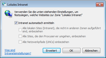 Zone 'Lokales Intranet' bearbeiten
