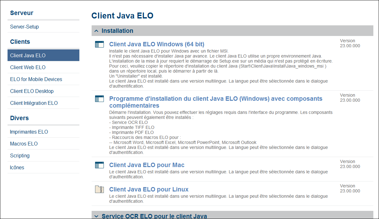 Page 'client Java ELO'