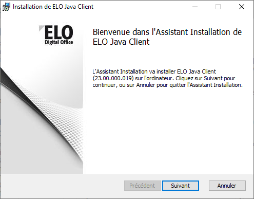 Dialogue 'Installation du client Java ELO'