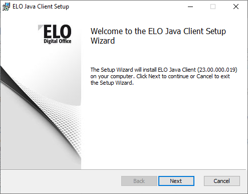 'ELO Java Client Setup' dialog box