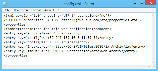 Beispiel für die Konfigurationsdatei 'config.xml'