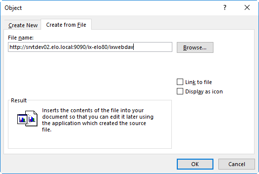 Inserting a WebDAV object in a Microsoft Office application