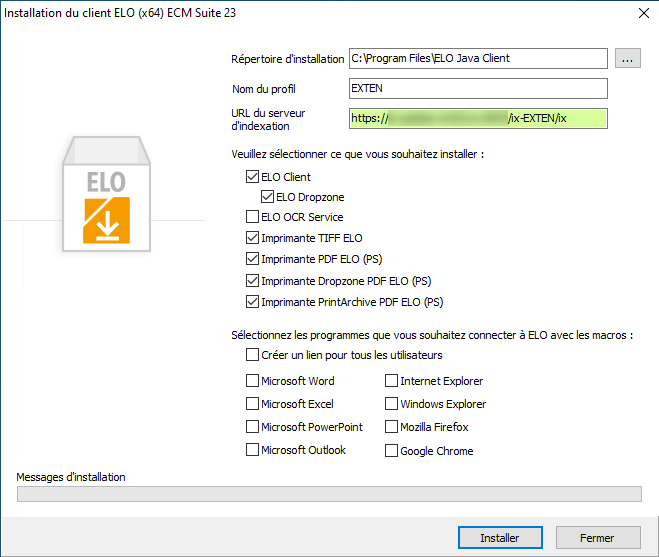 Options d'installation après la configuration via 'config.ini'