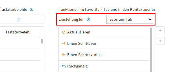 Einstellungen für die Schnellstartleiste