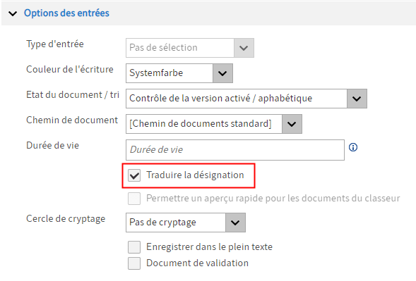 Option 'Traduire la désignation'