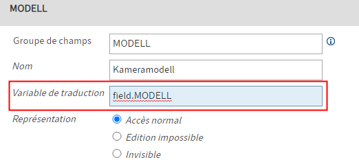 Champ 'Variable de traduction'