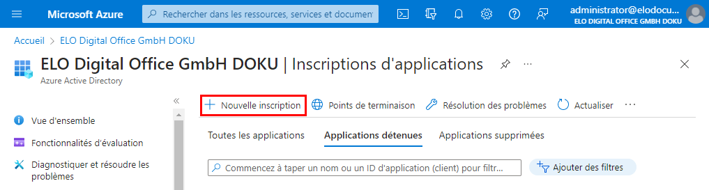 Section 'Enregistrements d'application'; bouton 'Nouvel enregistrement'