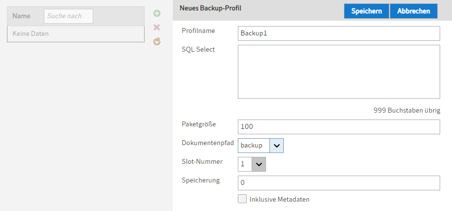 Menüpunkt 'Backup-Profile'