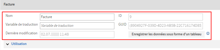 Données de base du masque