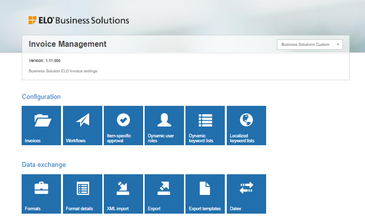 Pagina de configurare Business Solution ELO Invoice