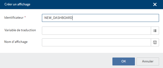 Dialogue 'Créer un affichage'