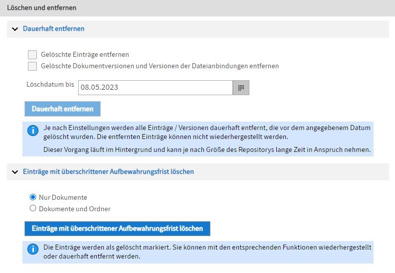 Menüpunkt 'Löschen und entfernen'