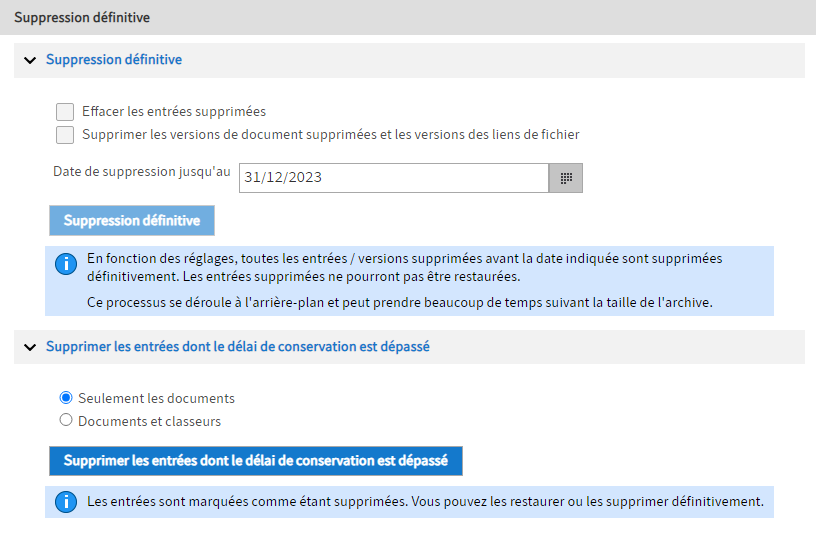 Point de menu 'Suppression définitive'