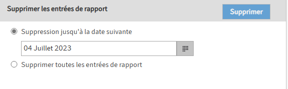 Point de menu 'Supprimer les entrées de rapport'