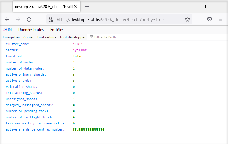 Statut health de Elasticsearch