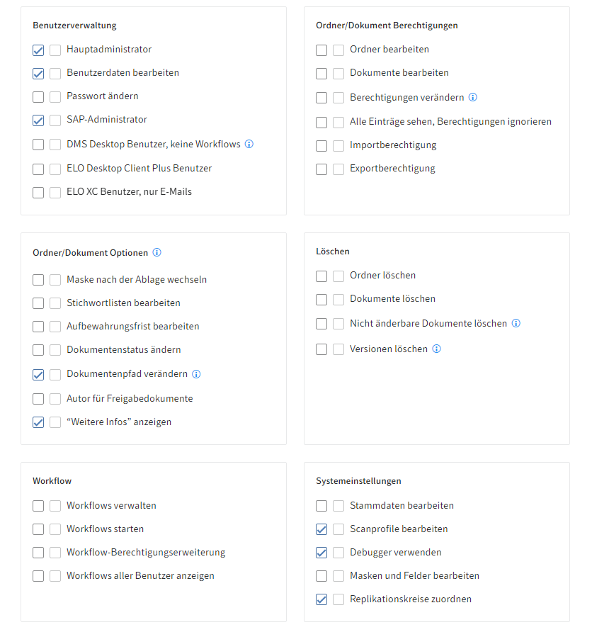 ELO Administration Console, Vergabe der Benutzerrechte für den ELO Administrator