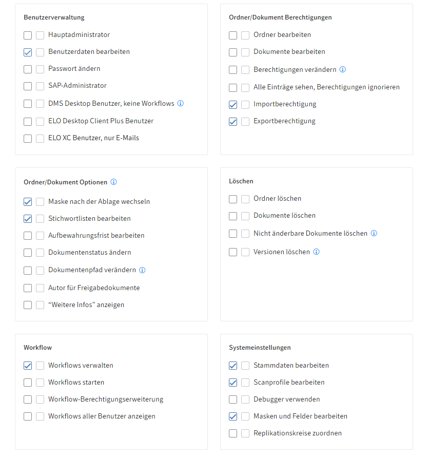 ELO Administration Console, Vergabe der Benutzerrechte für den ELO Fachadministrator