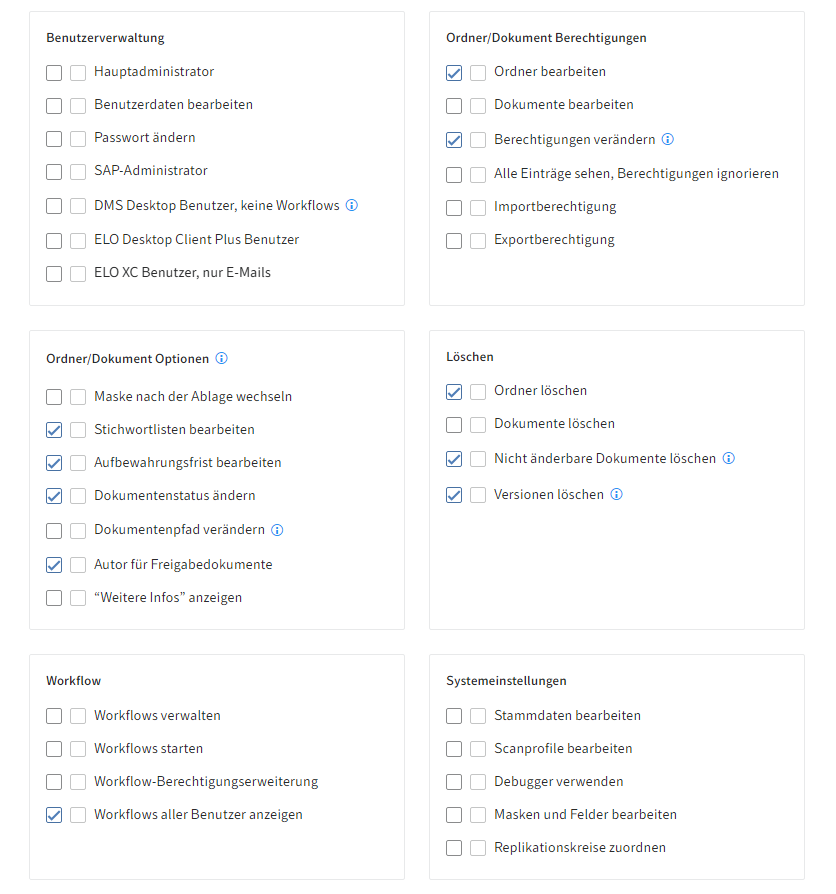 ELO Administration Console, Vergabe der Benutzerrechte für den ELO Power-User