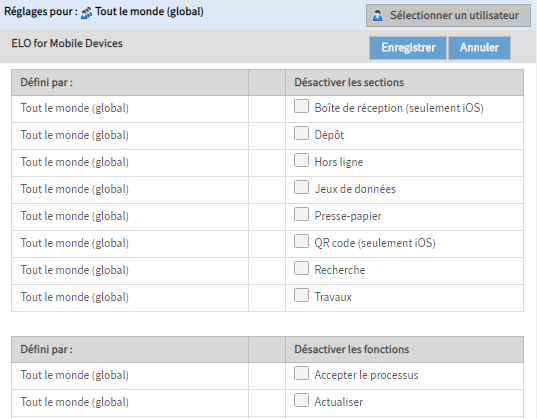 Point de menu 'ELO for Mobile Devices'