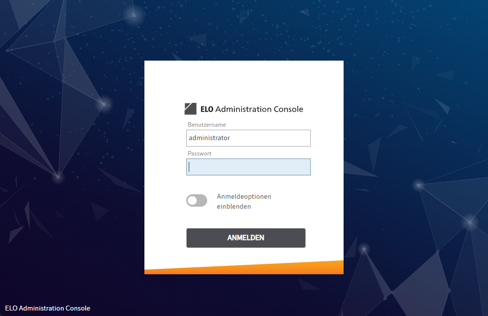 Anmeldeseite der ELO Administration Console