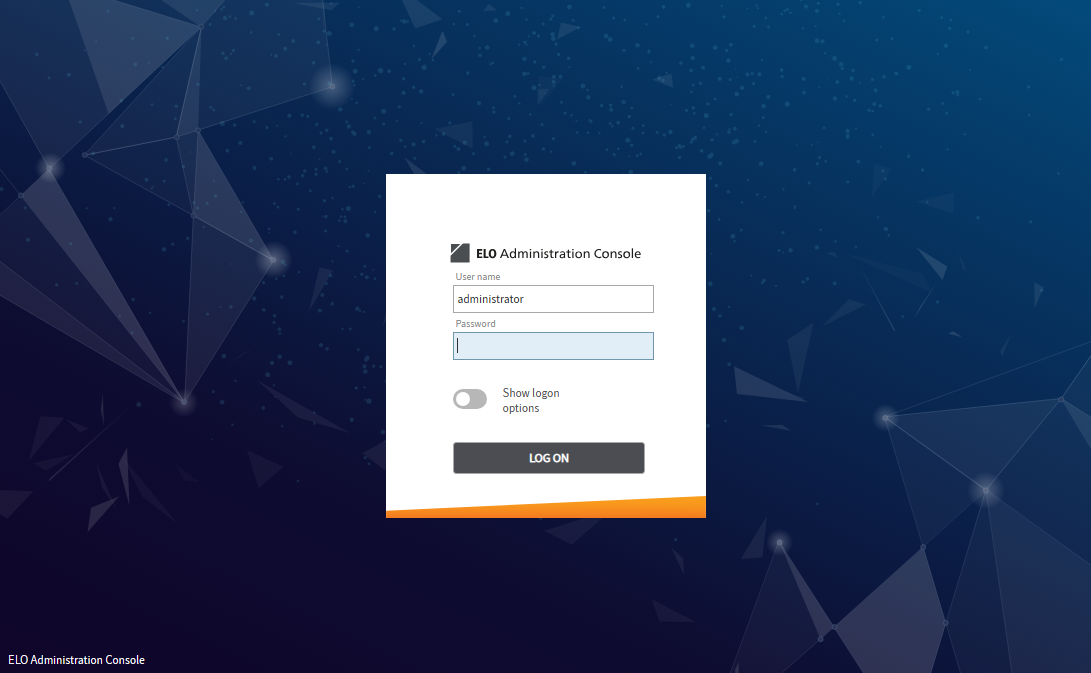 ELO Administration Console logon page