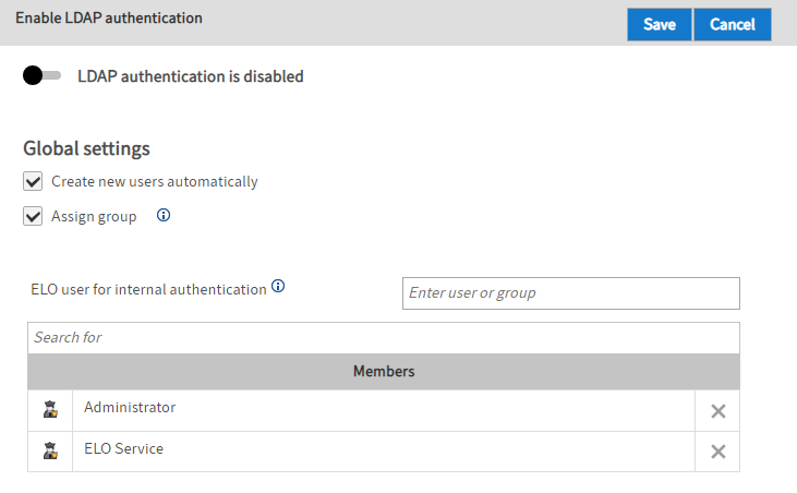 'Enable LDAP authentication' menu item