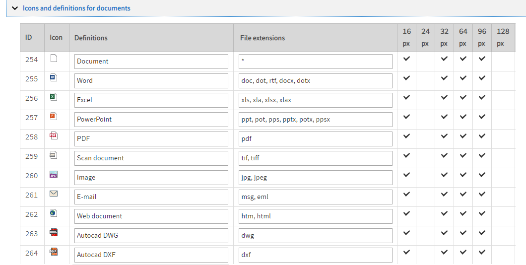 Entry types for documents