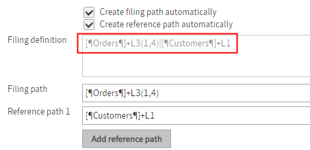 Filing definition with multiple paths