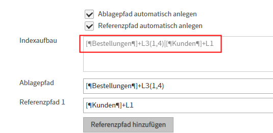 Indexaufbau mit mehreren Pfaden