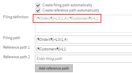 Filing definition with multiple paths