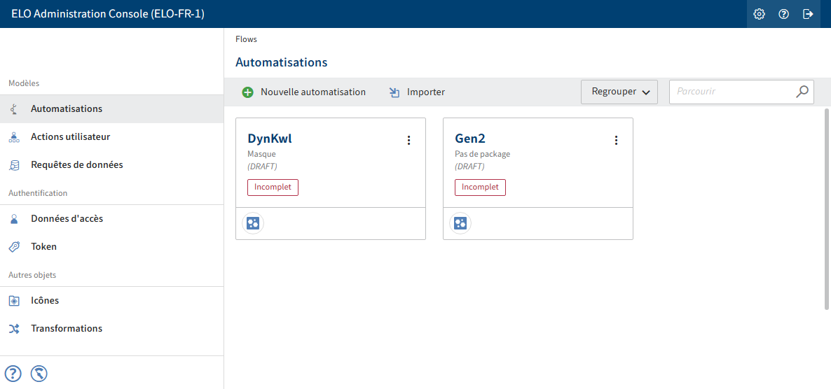 Point de menu 'Configuration ELO Flows'