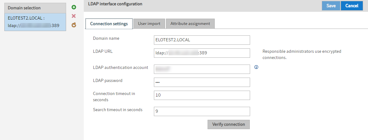 'LDAP interface configuration' menu item