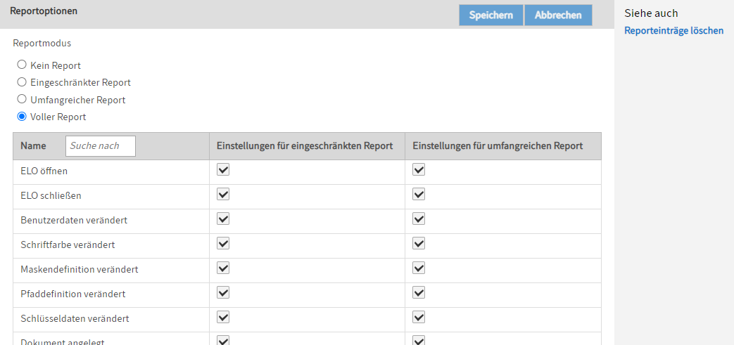 Menüpunkt 'Reportoptionen'