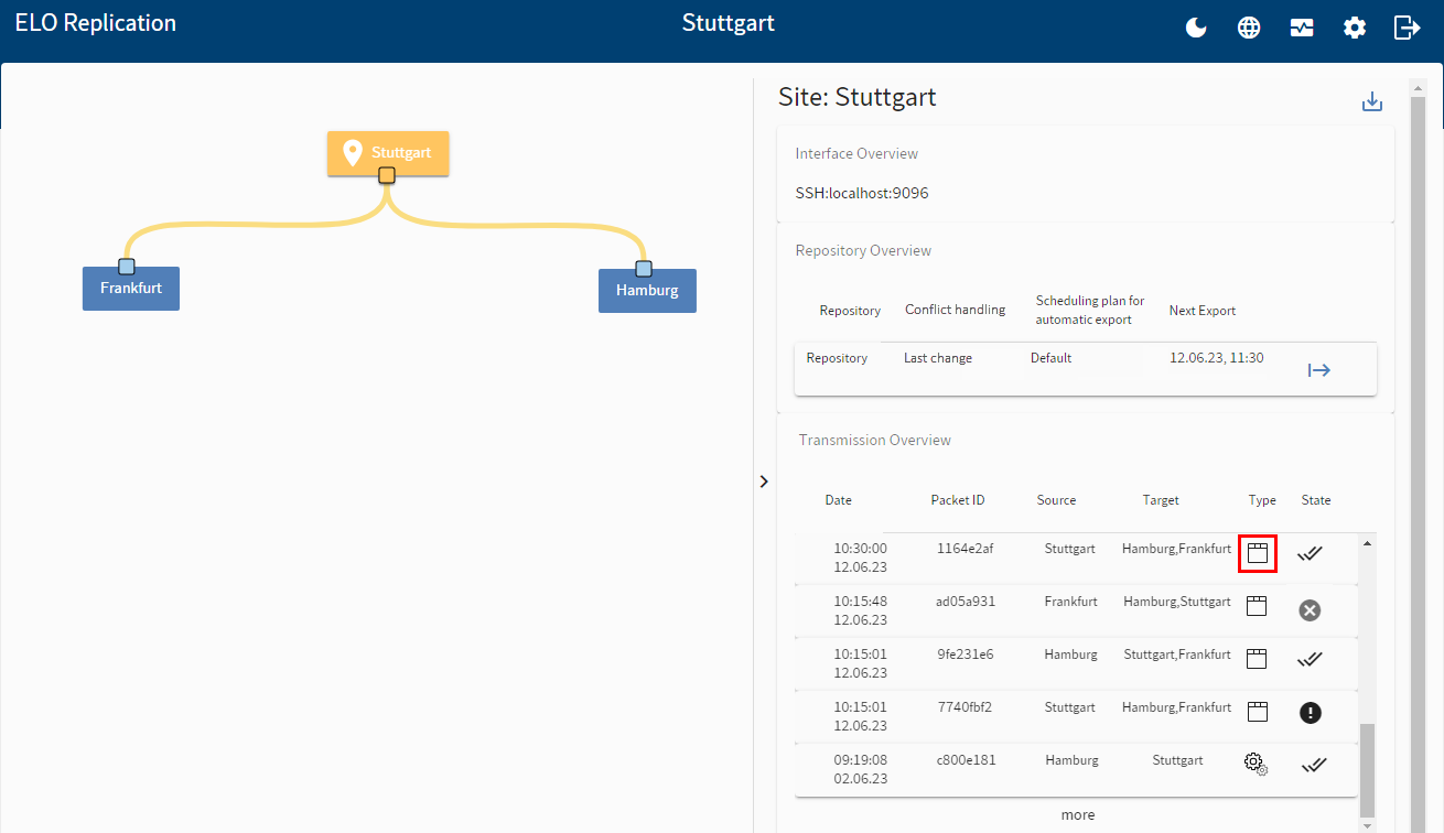 Repository icon in the transfer overview