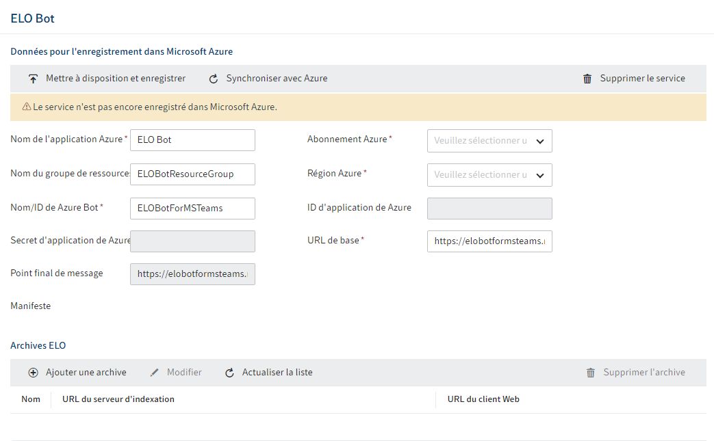 Interface de configuration pour un service